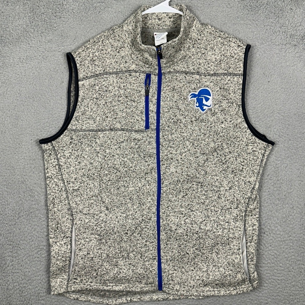 Seton Hall Pirates Champion Vest Mens XL Grey Blue NCAA Basketball Ful Zip EUC